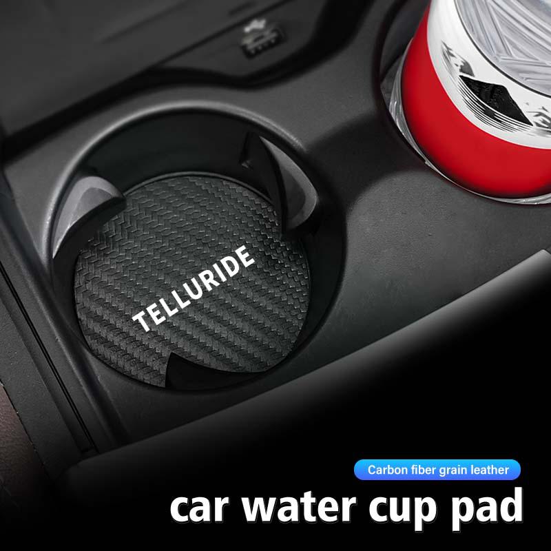 For KIA Carbon Fiber Car Coaster Water Cups Mat Drink Anti-slip Pad Soul Stonic Picanto Proceed Sorento Cerato Sedona BU9