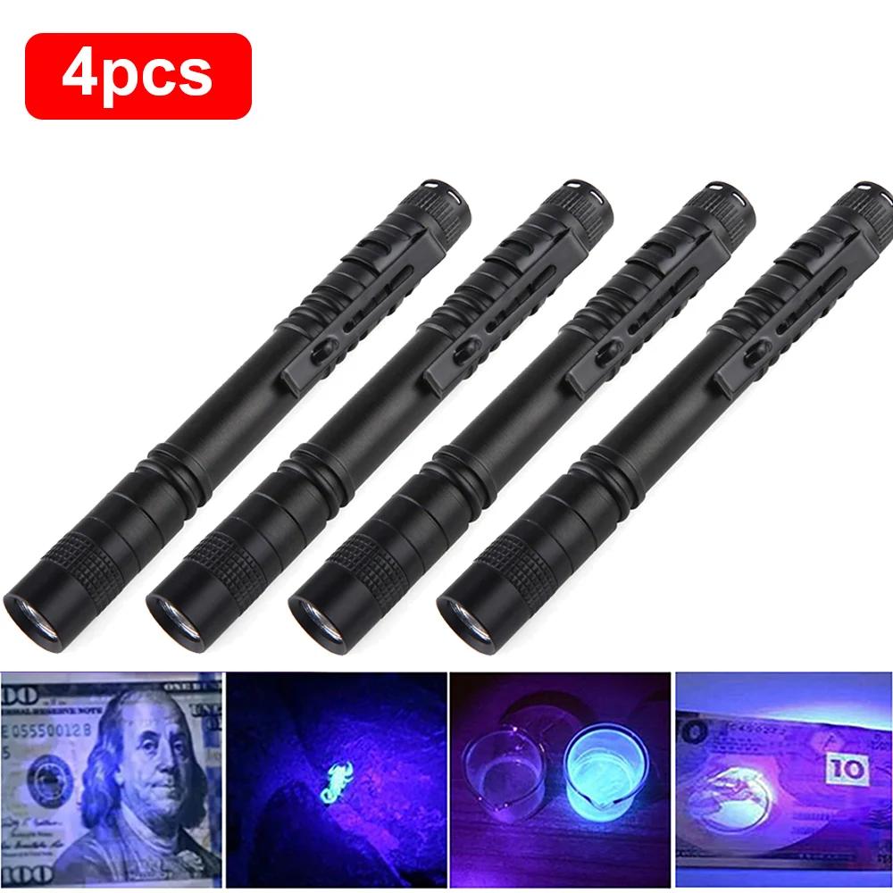 Mini LED UV Flashlight 3W Ultraviolet Torch Pocket Penlight Banknote Fluorescent Pet Urine Stains Detector Pen Lamp IPX4