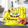 Custom Name Spongebob Friends Flannel Blanket for Super Soft Cute Comfort Blanket for Travel Bedding Couch Sofa Blanket