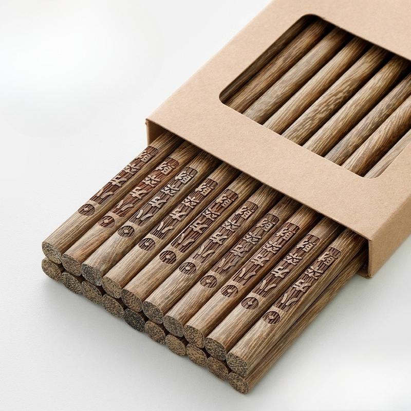 New Family Pack of Rosewood Chopsticks Lacquer-Free, Wax-Free Solid Wood Carved Chopsticks with Blessings