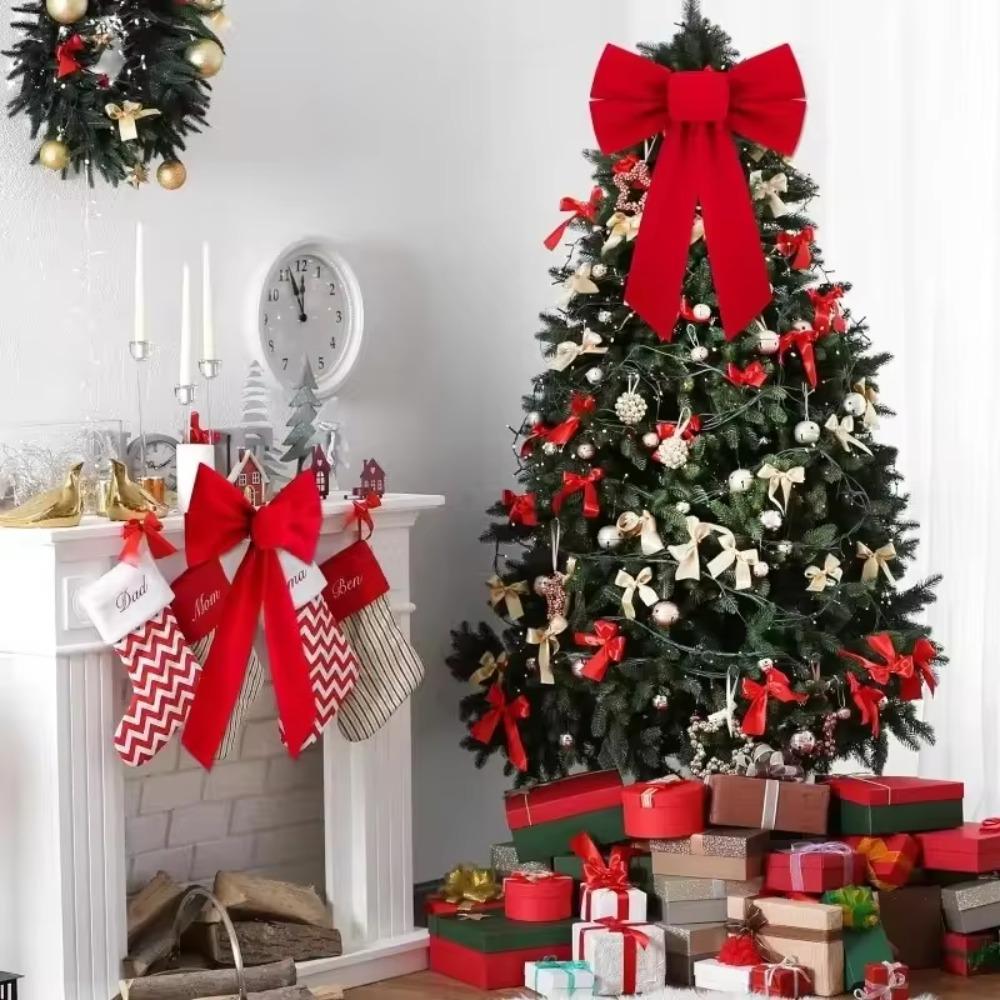 Large Size Christmas Tree Bow DIY Wreath Bow Home Decoration Red Velvet Bow  Wedding
