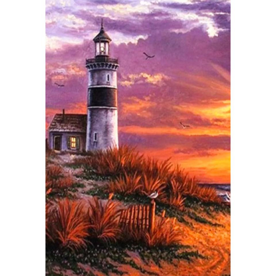 DIY 5D Lighthouse Landscape Diamond Painting Rhinestone Picture Full Round Full Diamond Embroidery Gift Mosaic Decoration Kit