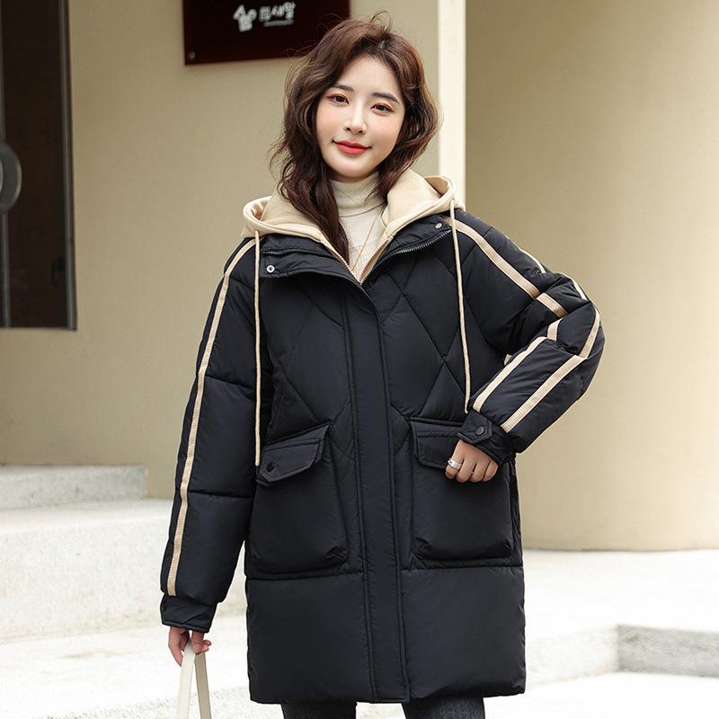 Korean version of casual thickened cotton jacket women's winter 2025 new hooded schoolgirl mid-length loose cotton jacket