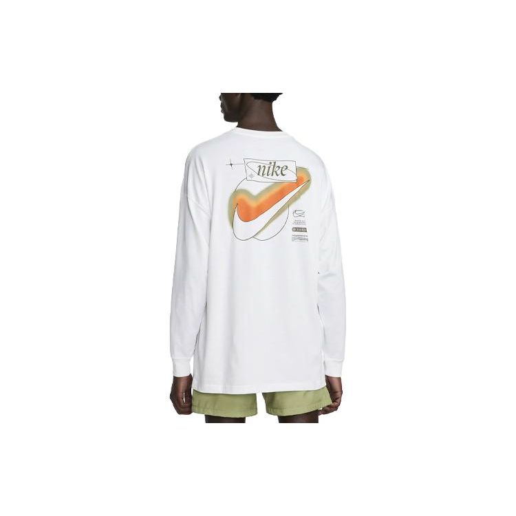 Nike Sportswear Logo Print Round Neck Long Sleeve T-Shirt Men Tops White FD1311-100