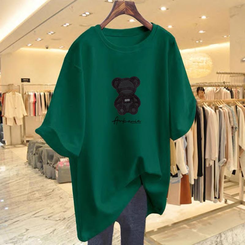 

Женская розовая футболка из чистого хлопка свободного кроя с рукавом до локтя 2025 - Летний трендовый топ больших размеров L