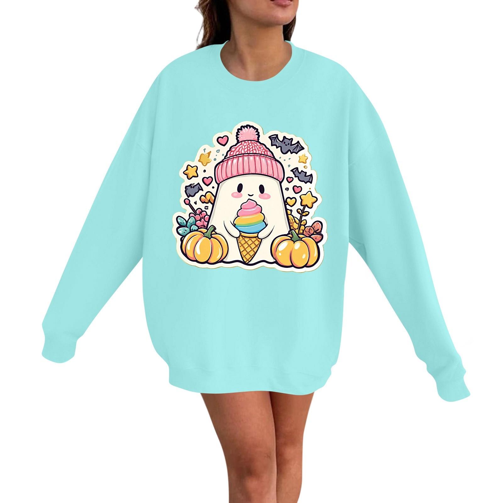 

Женский повседневный модный пуловер с длинным рукавом и принтом на Хэллоуин, с круглым вырезом XXL