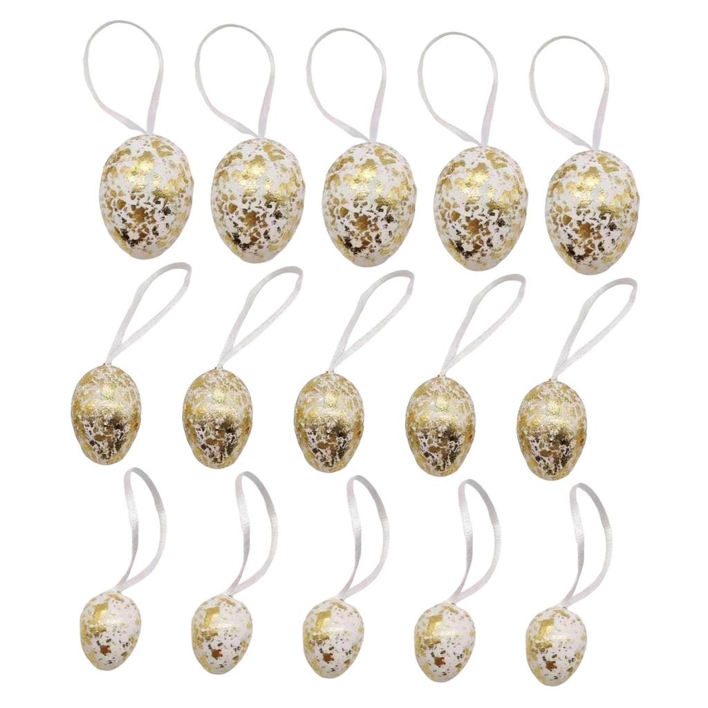 Gold Easter Egg Hanging Ornaments Set Durable Plastic Pendants for Farmhouse Garden Yard Festive Spring Party Decor