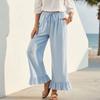 Pantaloni Casual da Donna in Cotone e Lino alla Moda con Tasca e Coulisse