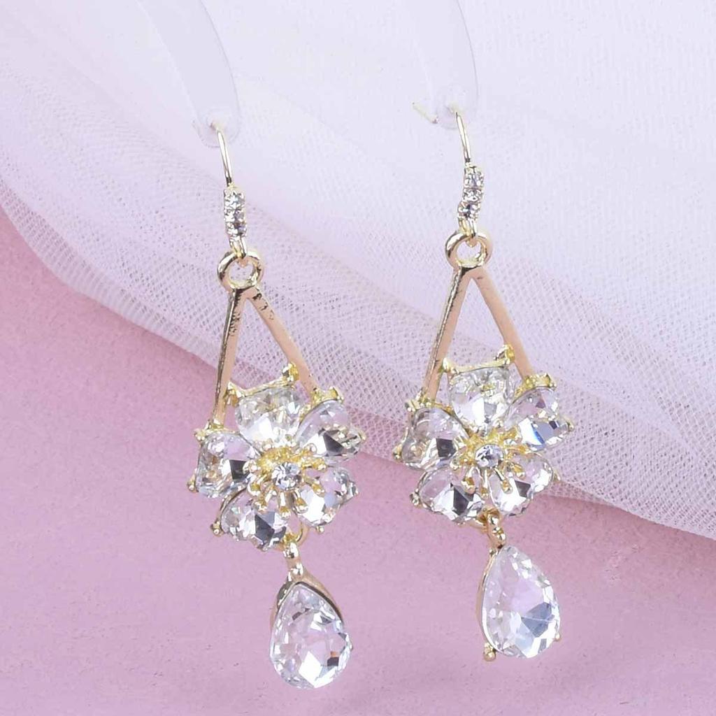 Transformable Fashion Rhinestone Flower Drop Earrings with Elegant and Slimming Ear Hook Design