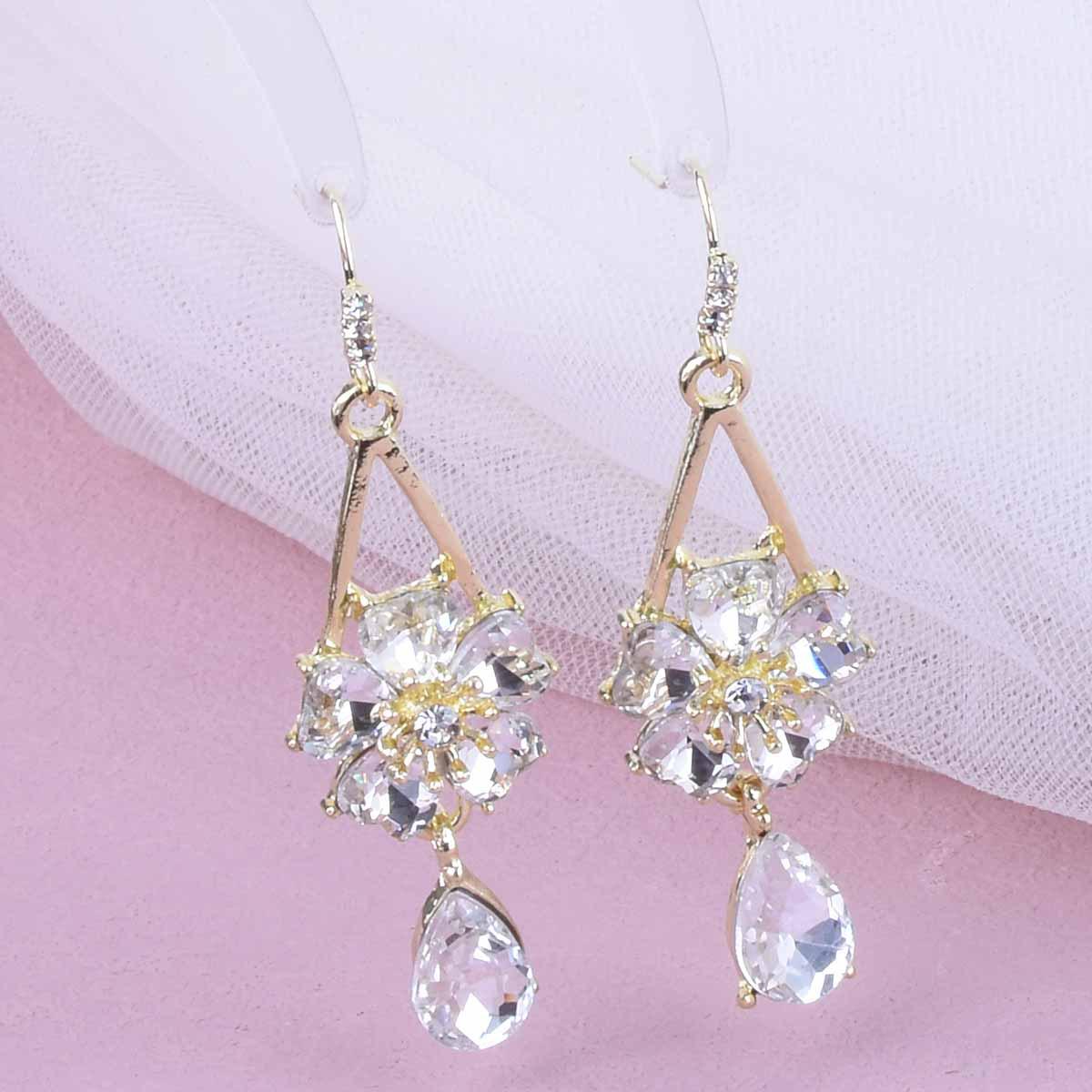 Transformable Fashion Rhinestone Flower Drop Earrings with Elegant and Slimming Ear Hook Design золотой