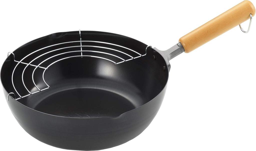 Yoshikawa Wooden Handle Iron Deep NEW Gourmet Made In Gift Wrapping SJ3170 Fryer/Tempura Pan, 24cm, 1.1L Capacity, Power, Japan, Available,
