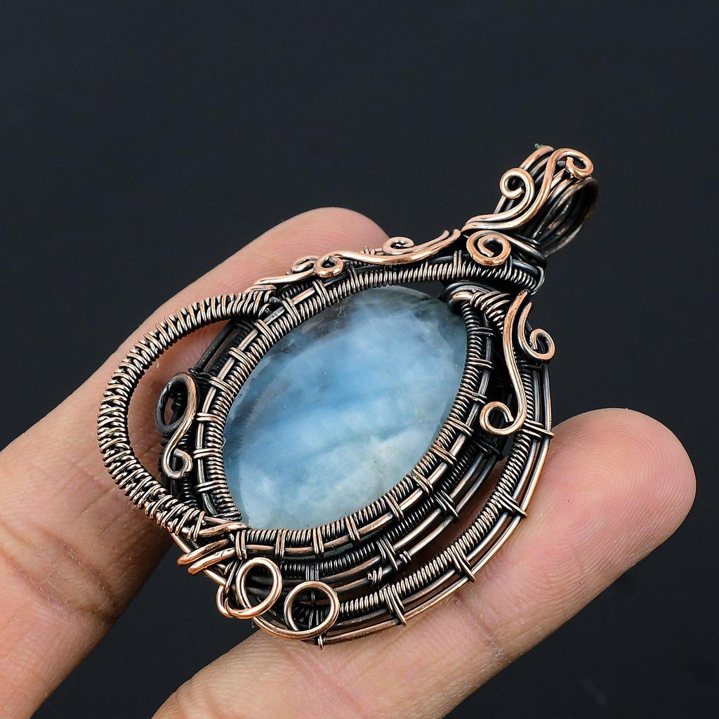 Moonstone 999 Copper Wire Wrapped Pendant, Handmade Gemstone Pendant, Gift For Mom Antique Jewelry