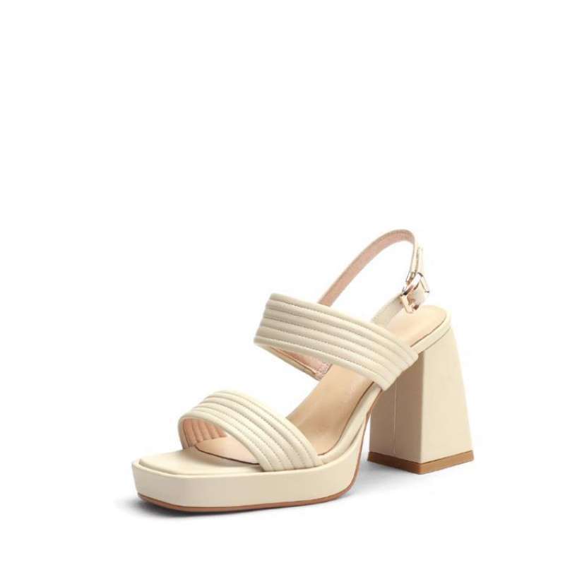 2025 new Korean version summer versatile retro word with waterproof table thick heel Roman sandals women's high heel shoes