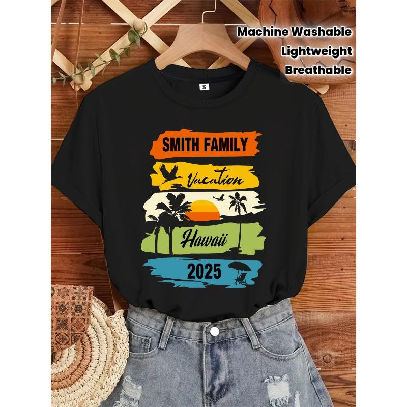 Custom Family Vacation 2025 T-Shirt - Personalized Beach Trip Shirts with Vibrant Tropical Graphic Design,, Lightweight & Breathable, S чёрный