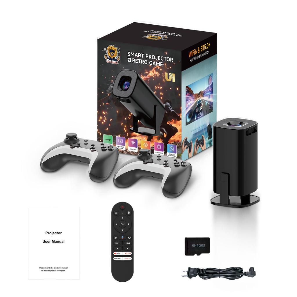 U1 Game Console 8K Android Portable Smart HD Projector with WiFi for Outdoor and Home Use