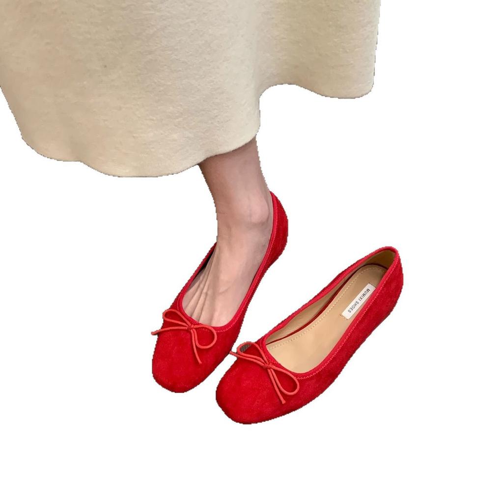 French inner height increase ballet single shoes women's shoes 2025 new spring and autumn bow red evening shoes