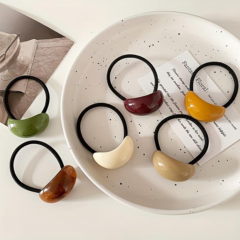 6pcs Jade Patterned Hair Loop with Bright Curved Decoration Strong Elasticity Black Rope Design Simple High-end Daily Tying