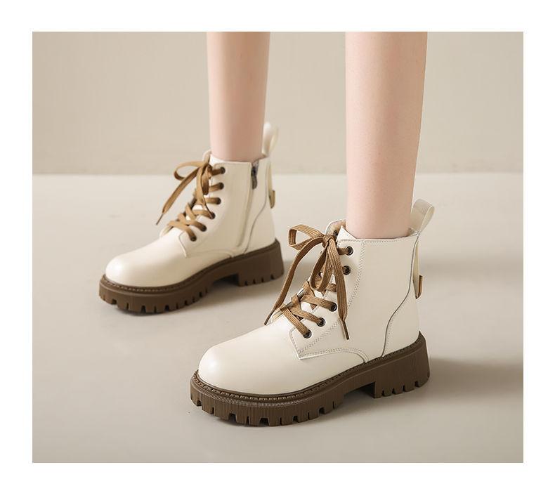 Martin Boots Damen Herbst und Winter 2024 neue britische Stil weiße Einzelstiefel dicksohlige kleine Lokomotiv-Baumwoll-Kurzstiefel