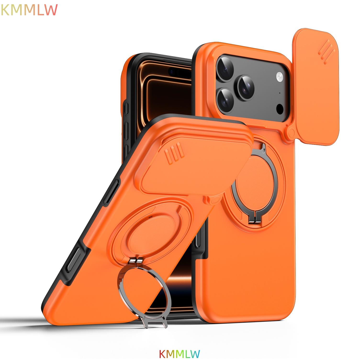 

Magnetic Ring Stand Case For iPhone 17 Pro Max Slide Camera Lens Protection TPU Frame Plastic Back Cover iPhone17 Pro помаранчевий
