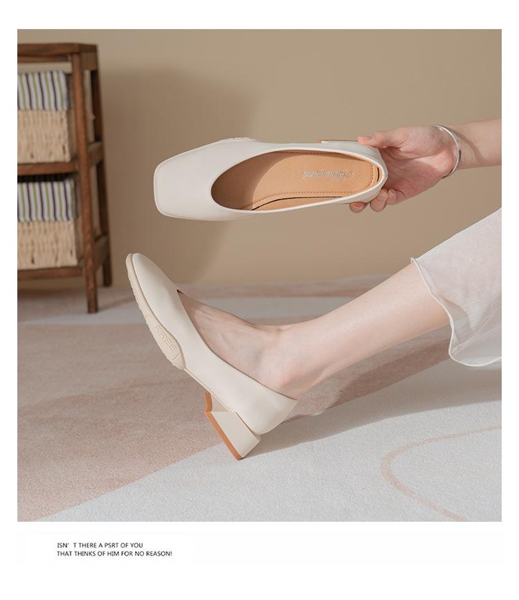 

Модные туфли на толстом каблуке во французском стиле для женщин 2024 года, осень, новые повседневные туфли с квадратным носком и мелким вырезом, дышащие, универсальные женские туфли Traf 40 абрикосовый