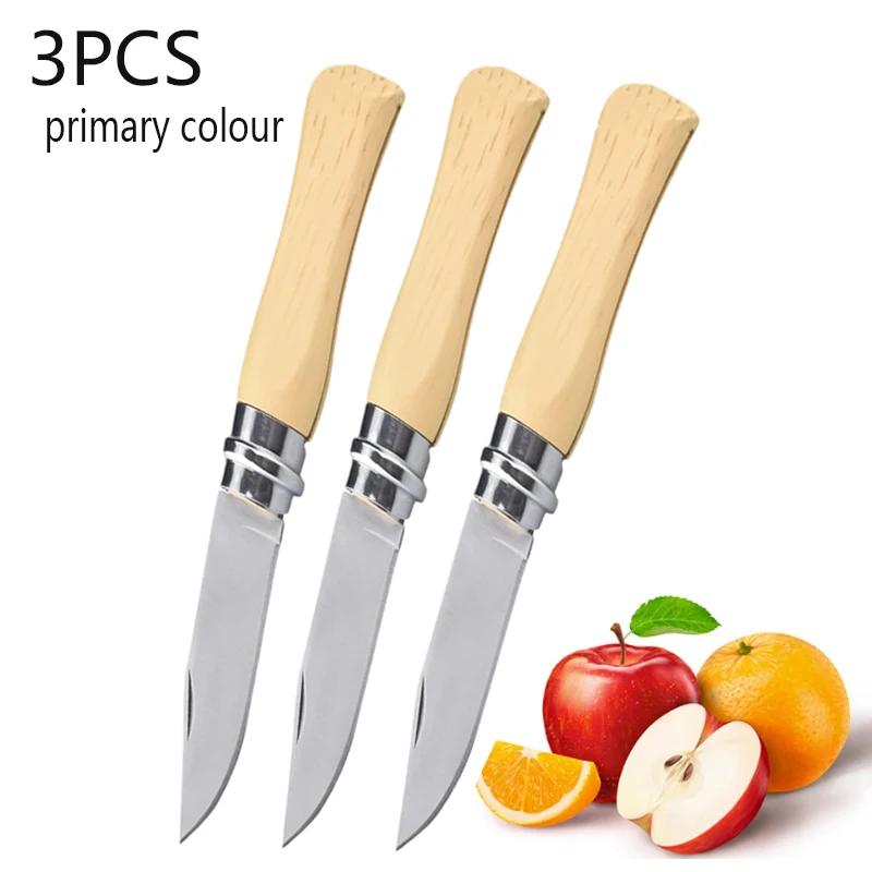 Fruit Knife Stainless Steel Folding Knife Household Portable Pocket Knife Wooden Handle Perfect for Kitchen Fruit Cutting Knife