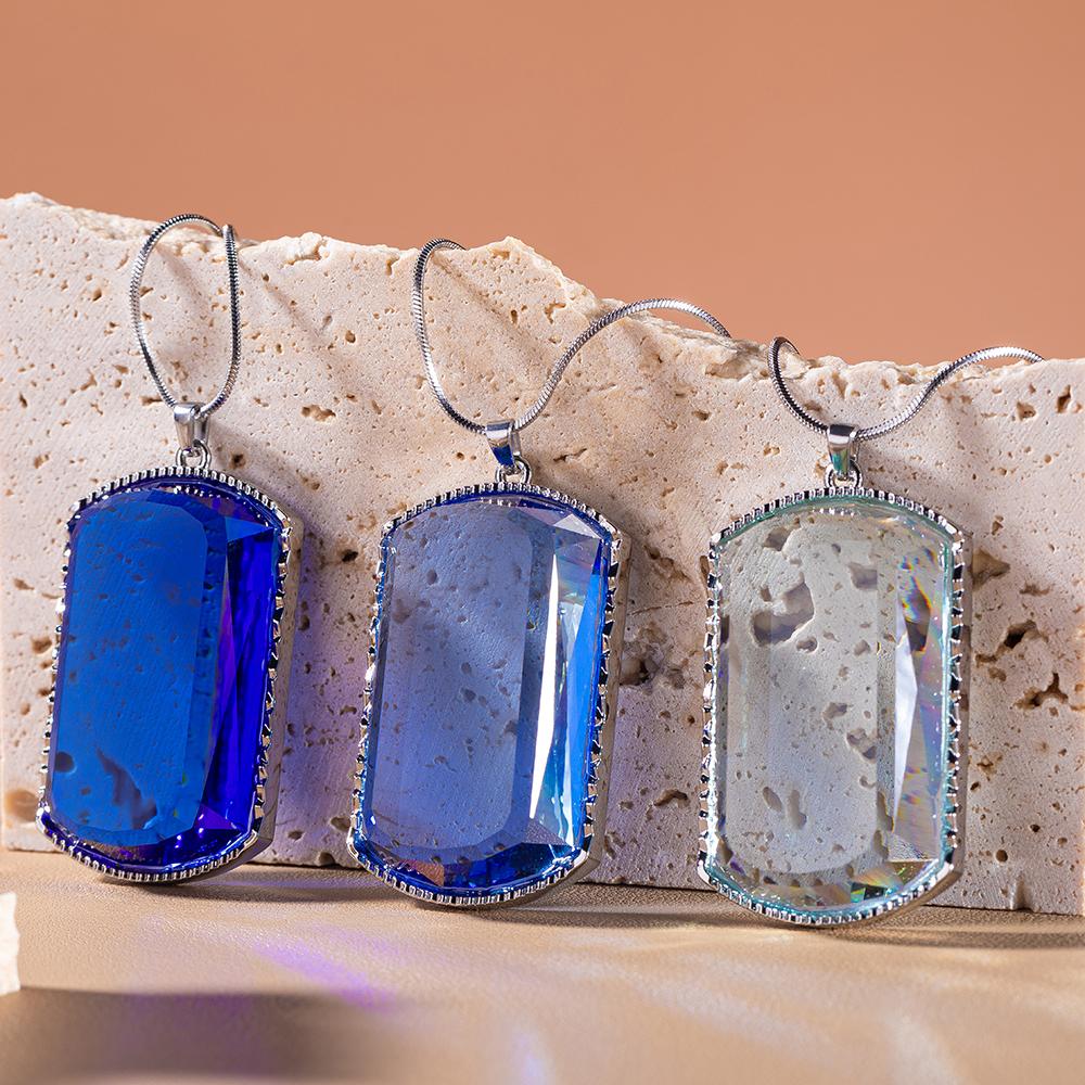 

K9 Birthstone Crystal Pendant Necklaces for Women Allergy Free Stainless steel Jewelry 50CM Choker With Gift Packing 5 Color Available 50CM світло-синій колір