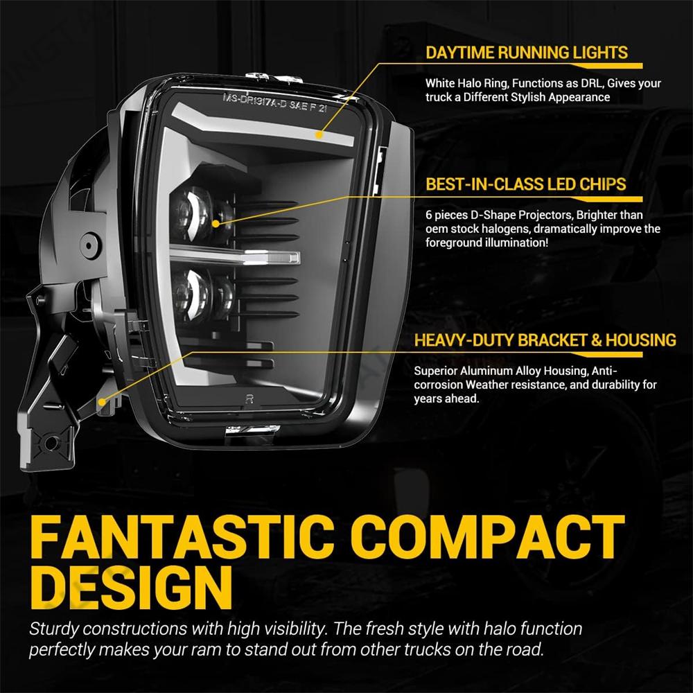 LED Fog Lights For Dodge Ram 1500 2013 2014 2015 2016 2017 2018 Ram Classic 2019-2022 LED DRL Fog Lamp Daytime Running Light