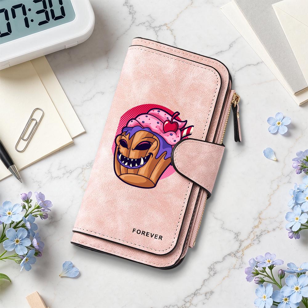Cute Cartoon Monster Cupcake Pattern Long Wallet Fashion Portable Casual Card Holder Coin Purse for Daily Use