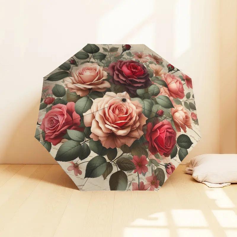 1pc Rose Floral Pattern Umbrella Design Automatic Opening and Closing Umbrella, High-quality Travel Umbrella, Lightweight and Portable, -79
