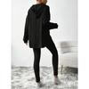 Fall Winter Women's Ribbed Knit Loose Hooded Long Sleeve Top + Pants Matching Set Casual Outfit