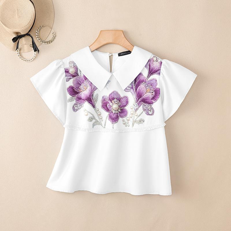 ZANZEA Women Casual Round Neck Loose Short Sleeve Floral Print Blouse