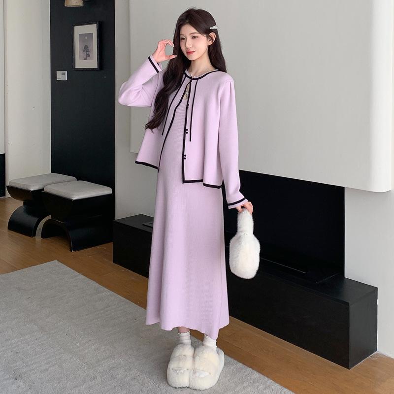 Plus Size Korean-Style Maternity Two-Piece Sweater Set for Winter M