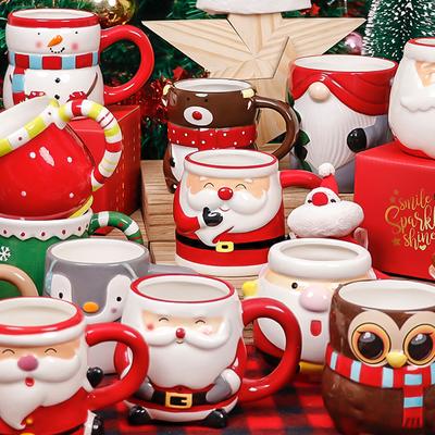 Kerstman 3D Handbeschilderde Keramische Mok met Handvat Koffie Melk Thee Perfect Cadeau Kerstvakantie Geschenkdoos Cartoon Creatief