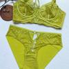 French Sexy Ultra‑Thin Lace Lingerie Set,Tie‑Up Minimizer Anti‑Sagging Bra Set for Large Bust Women