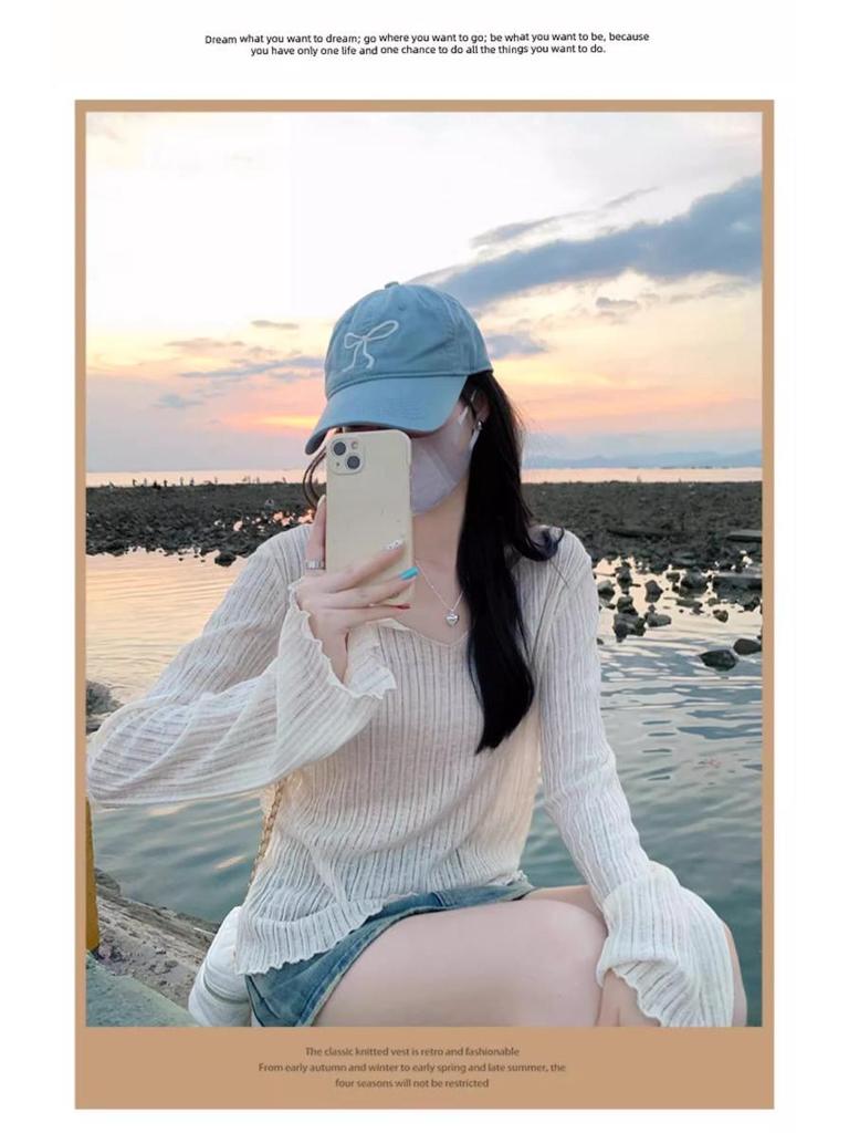 Damen 2024 Sonnenschutz Klimaanlage Langarmbluse: Leicht, Transparent, mit Holzohrbesatz für den Sommer