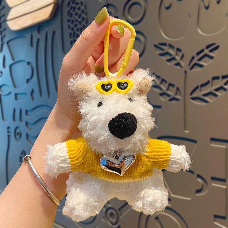 Cartoon West Highland Plush Keychain - Cute Girl Doll Backpack Pendant