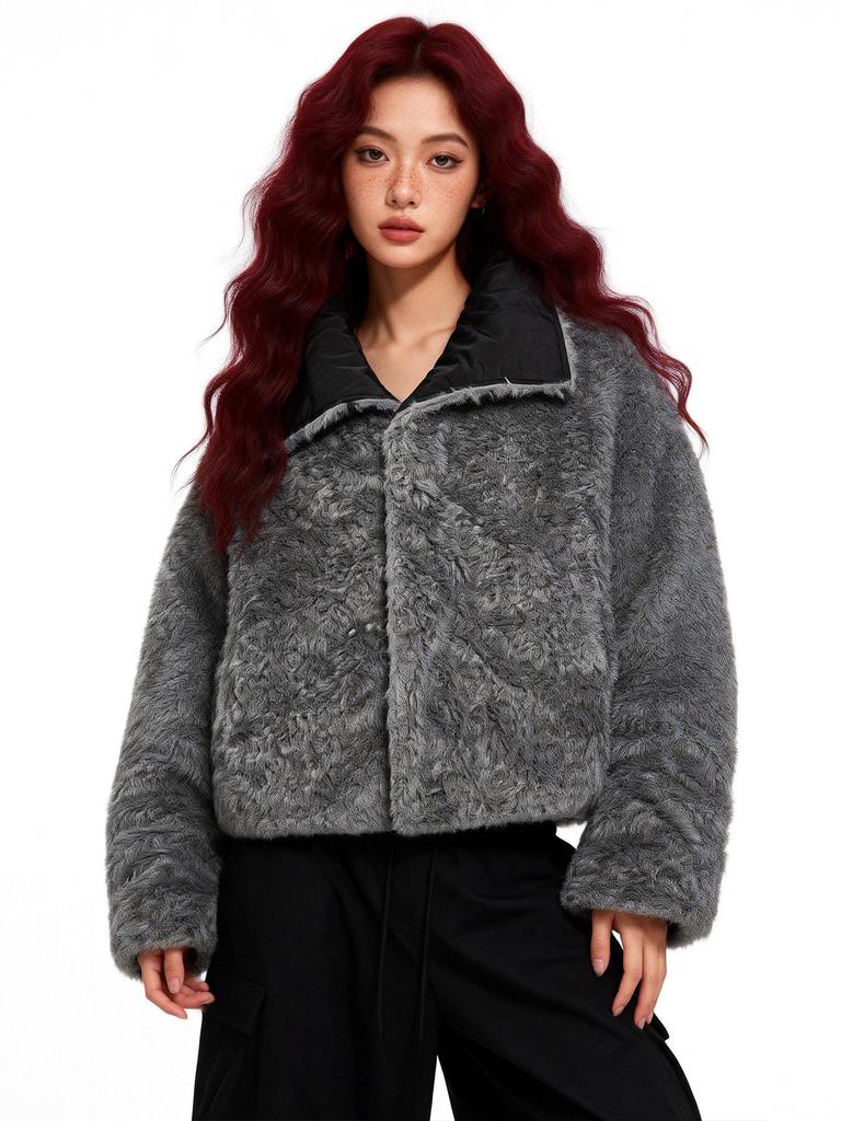 OREETA Faux Lambswool Unisex Jacket - Double-Sided, Warm Cotton Coat for Autumn/Winter with Large Lapel