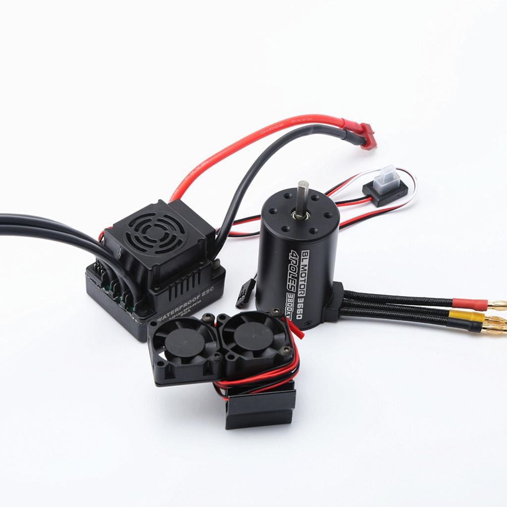 Waterproof 3660 3800KV Brushless Motor 80A  Brushless ESC With Motor Heat Sink Cooling Fan  Combo