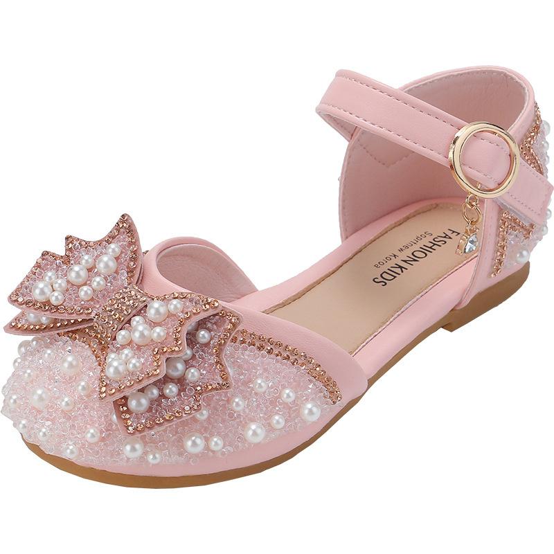 Girls Princess Sandals Summer Baby Pearl Rhinestones Bow Baotou Shoes Fashion Nonslip Flats Children S Shoes For Wedding 26