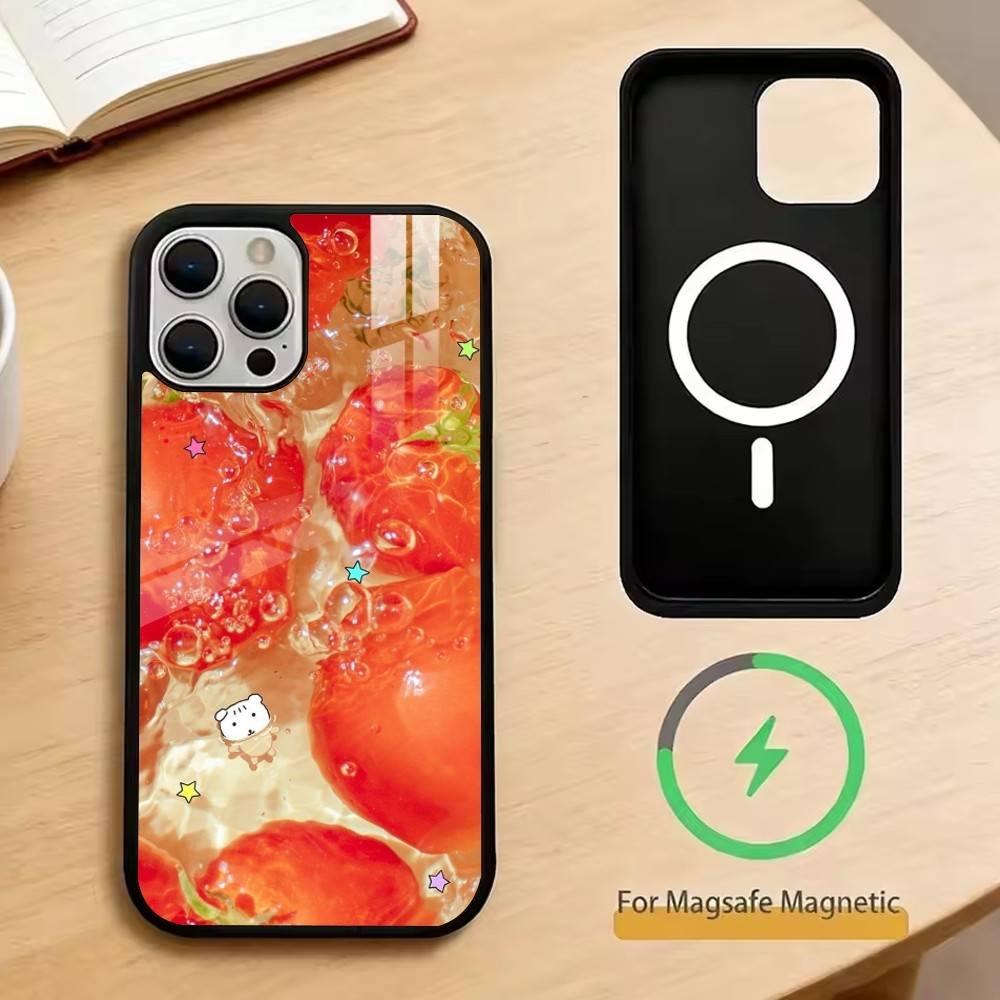Tomato Cartoon Cute Creative Phone Case For iPhone17,16,15,14,13,12,11 Plus,Pro Magnetic For Magsafe Wireless Charging