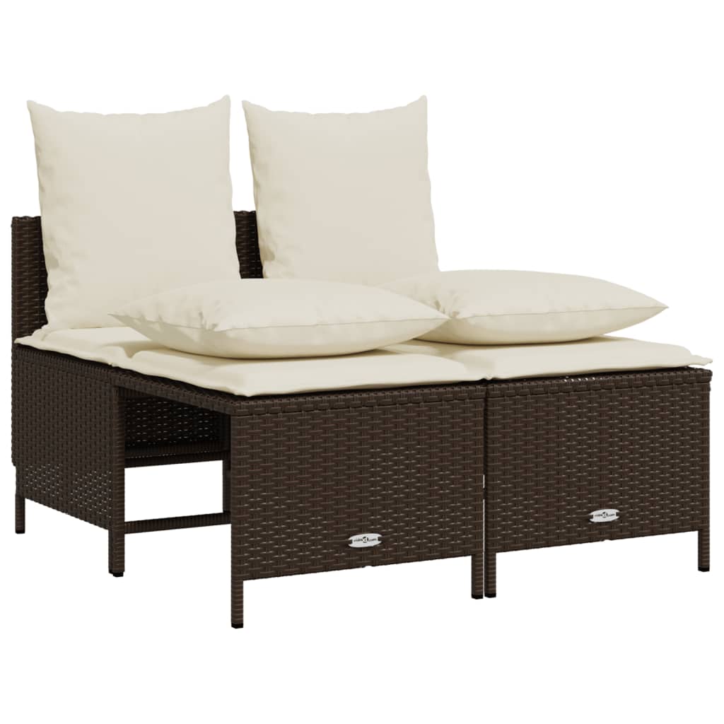 4 Piece Garden Sofa Set with Cushions Brown Poly Rattan
