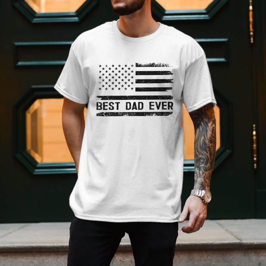 Fathers Day Gift Tshirt Best Dad Ever T Shirts Vintage Flag Print Design Casual Tops Cool Dad Life Tshirt Unisexs Clothing