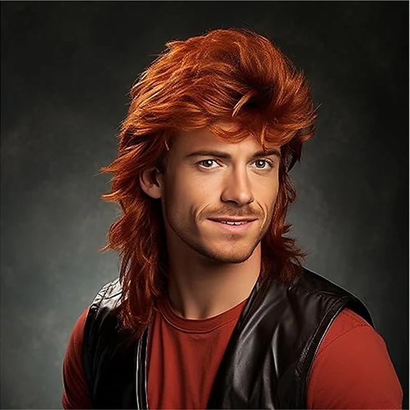 HAIRJOY Synthetisch Haar Mullet Pruiken voor Mannen 70s & 80s Kostuumfeest Synthetische Pruiken 12inches brown