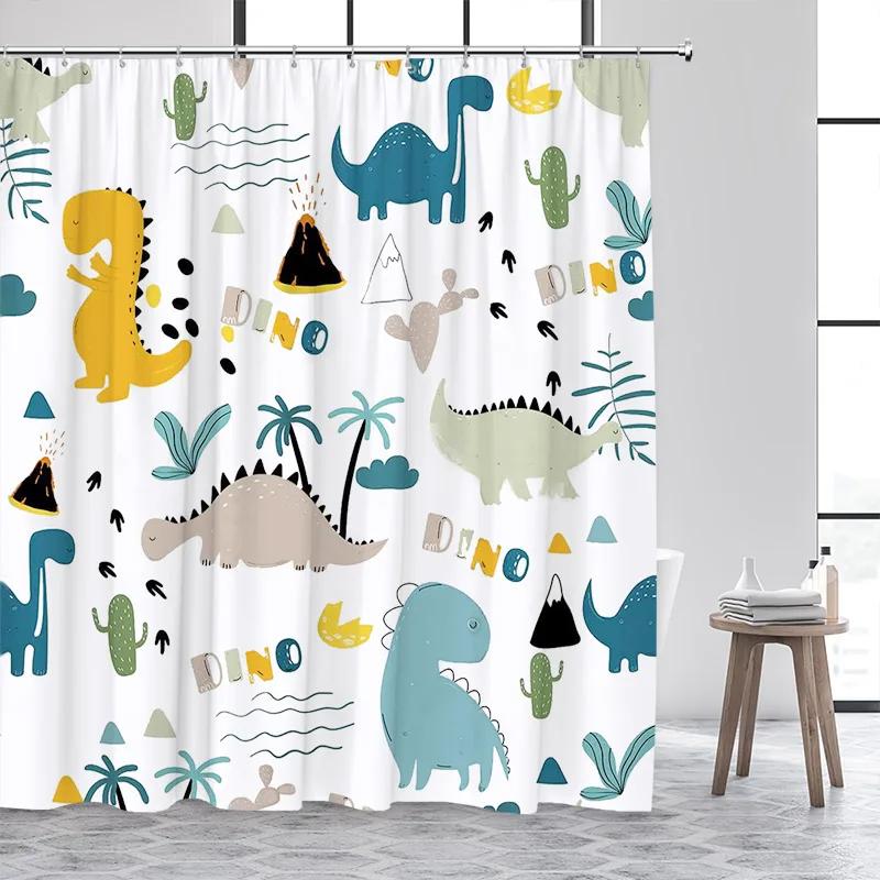 Cartoon Animals Kids Shower Curtains Cute Dogs Pet Ocean Fish Sea Turtle Whale Octopus Child Bathroom Curtain Decor with Hooks
