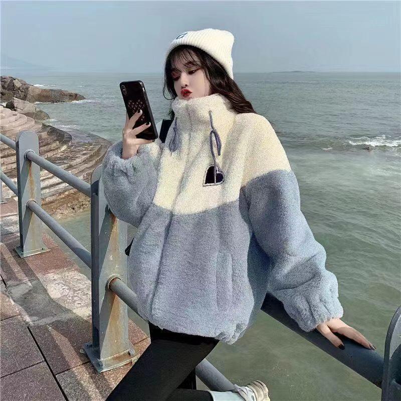 Women's Autumn Winter Fashion Trend Fleece Lined Thickened Warm Half High Collar Coat