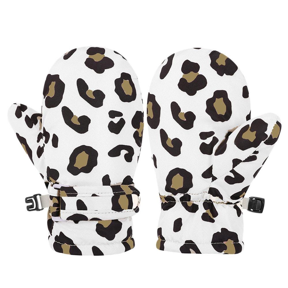 Cute Waterproof Children Skiing Gloves Windproof Warm Cycling Gloves Leopard Print Winter Warm Gloves for Toddler 0-3 months белый