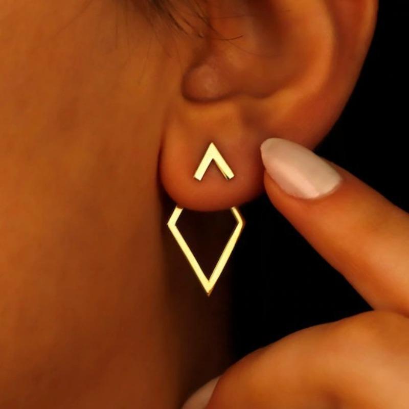 Hot Selling Diamond Shaped Double Layer Design Earrings with A Niche Temperament Elegant and Fashionable