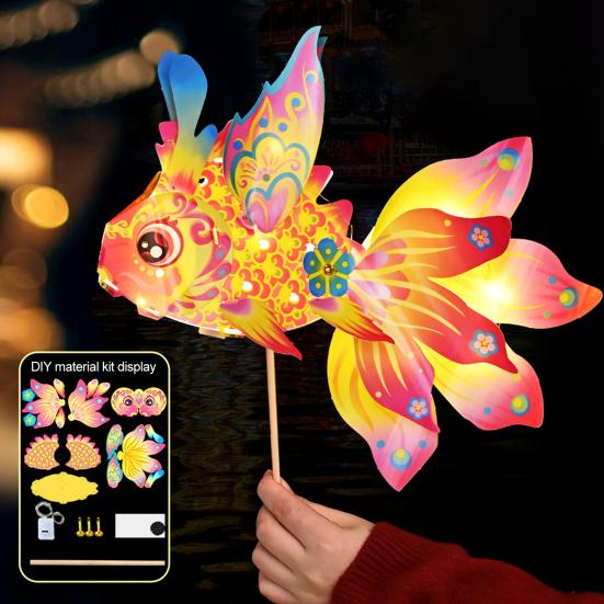 DIY Lantern Material Pack Cartoon Goldfish Design Traditional Mid-Autumn Lantern Festival Decoration Chinese Culture Decor