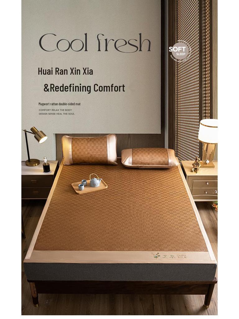 Summer Double-Sided Foldable Rattan and Ice Silk Cooling Mat