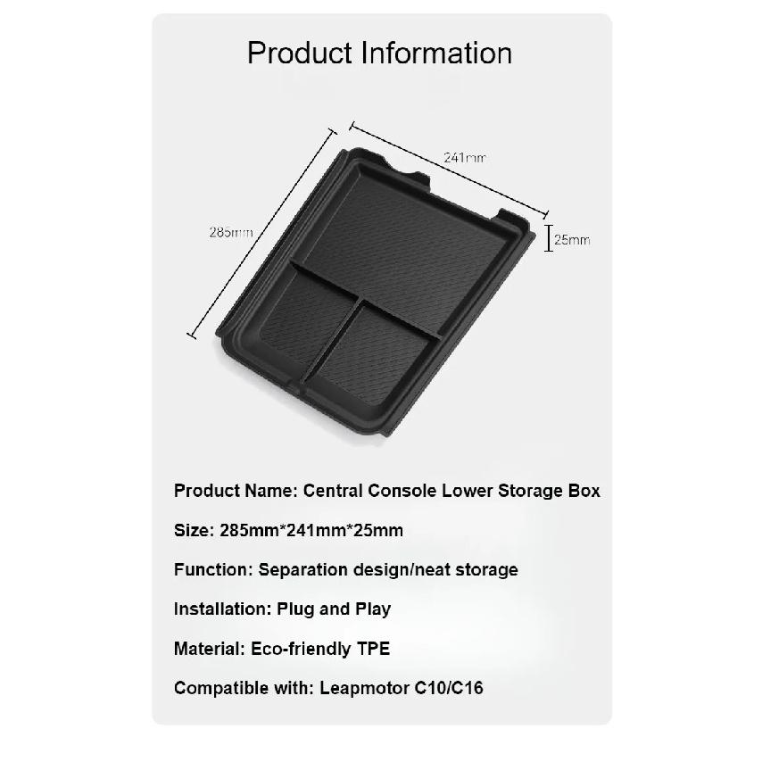 For Leapmotor C10 2024-2026 Center Console Lower Storage Box Armrest Storage Tray Organizer Case Auto Car Interior Accessories
